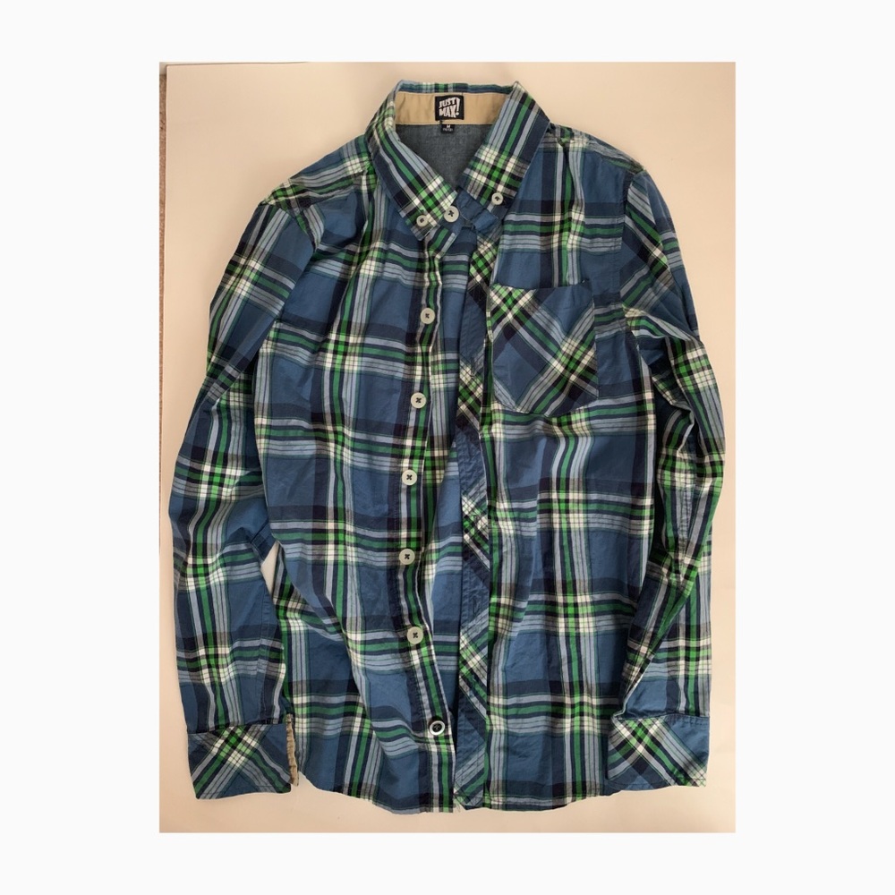 🍭3 FOR 10 NWOT Just Max Boys Blue/Green Button Down - M
